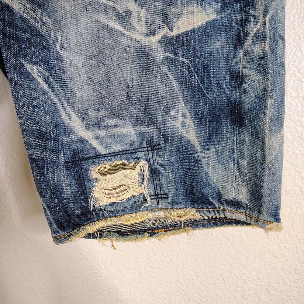 AKOO Empire Men’s Denim Shorts Size 44 – Distressed Acid Wash – Missing Button - Picture 8 of 16